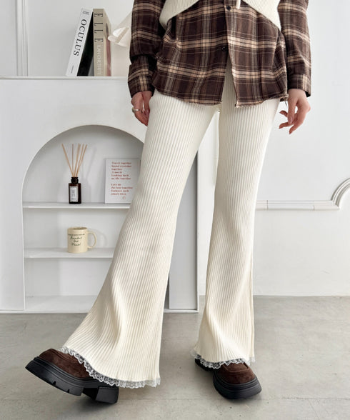 裾レースリブパンツ | NU2255076 | アイボリー