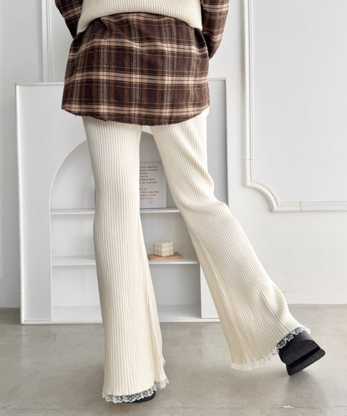 裾レースリブパンツ | NU2255076 | アイボリー