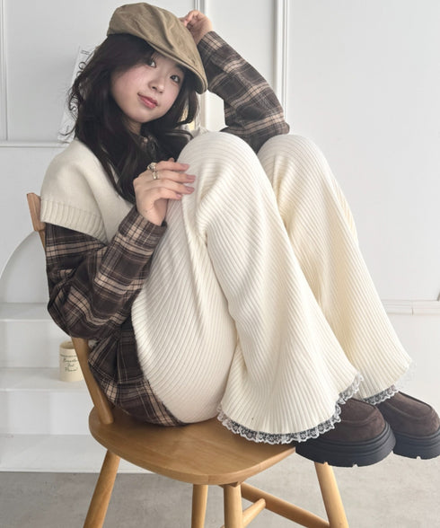 裾レースリブパンツ | NU2255076 | アイボリー