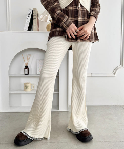 裾レースリブパンツ | NU2255076 | アイボリー