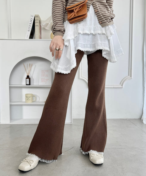 裾レースリブパンツ | NU2255076 | ブラウン