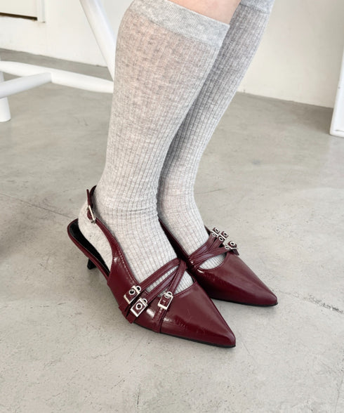 メニーベルトポインテッドミュールパンプス | LO3255134 | レッド