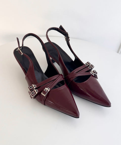 メニーベルトポインテッドミュールパンプス | LO3255134 | レッド