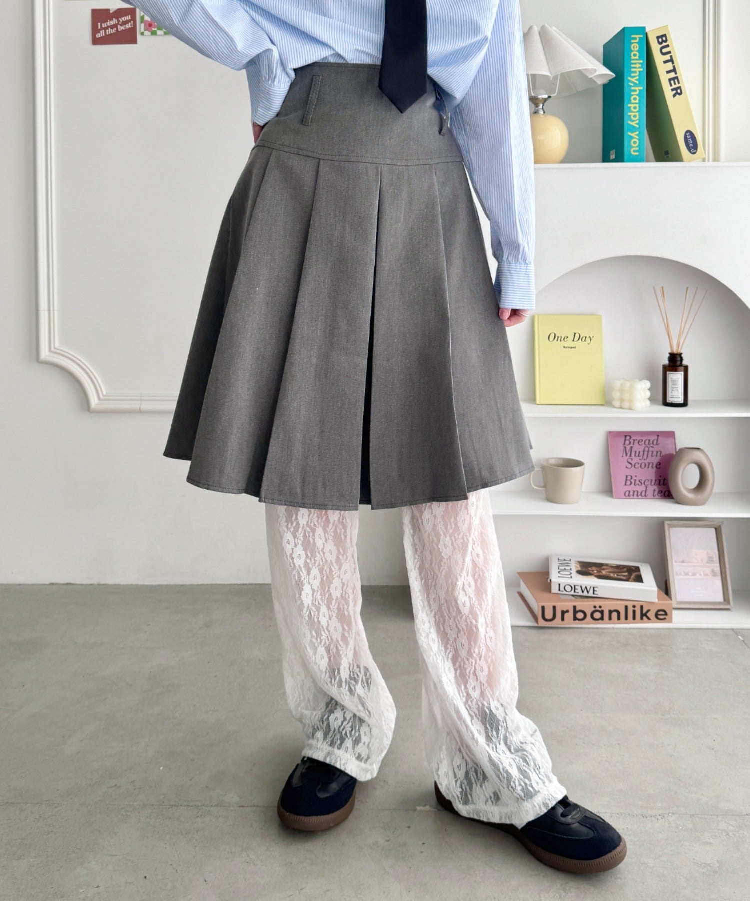 ワイドプリーツミディ丈スカート | NU2255122 | グレー – Outfitter lab
