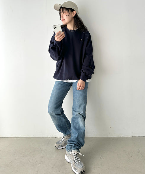 THE NORTH FACE(ザ・ノースフェイス)/ワンポイント ボックスロゴ刺繍 オーバーサイズ スウェット/MINI BOX STITCH SWEATSHIRTS | IM2251045 | ダークネイビー