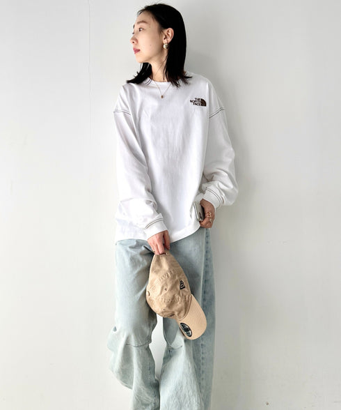 THE NORTH FACE(ザ・ノースフェイス)/ワンポイント ロゴ刺繍 ステッチ 切り替え 長袖 ロンT/ESSENTIAL L/S R/TEE | IM2251049 | ホワイト