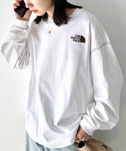 THE NORTH FACE(ザ・ノースフェイス)/ワンポイント ロゴ刺繍 ステッチ 切り替え 長袖 ロンT/ESSENTIAL L/S R/TEE | IM2251049 | ホワイト