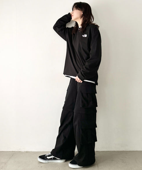THE NORTH FACE(ザ・ノースフェイス)/ワンポイント ロゴ刺繍 ステッチ 切り替え 長袖 ロンT/ESSENTIAL L/S R/TEE | IM2251049 | ブラック系その他