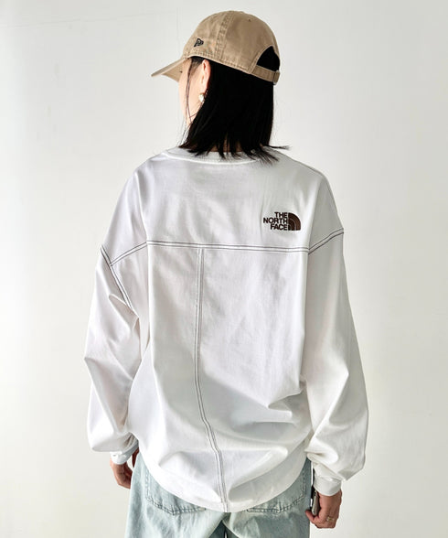 THE NORTH FACE(ザ・ノースフェイス)/ワンポイント ロゴ刺繍 ステッチ 切り替え 長袖 ロンT/ESSENTIAL L/S R/TEE | IM2251049 | ホワイト