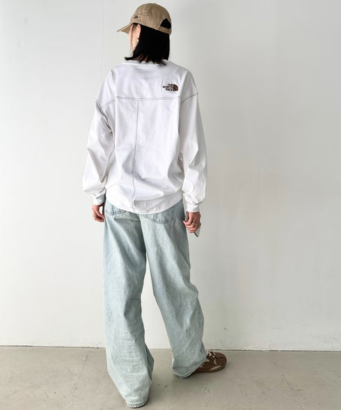 THE NORTH FACE(ザ・ノースフェイス)/ワンポイント ロゴ刺繍 ステッチ 切り替え 長袖 ロンT/ESSENTIAL L/S R/TEE | IM2251049 | ホワイト