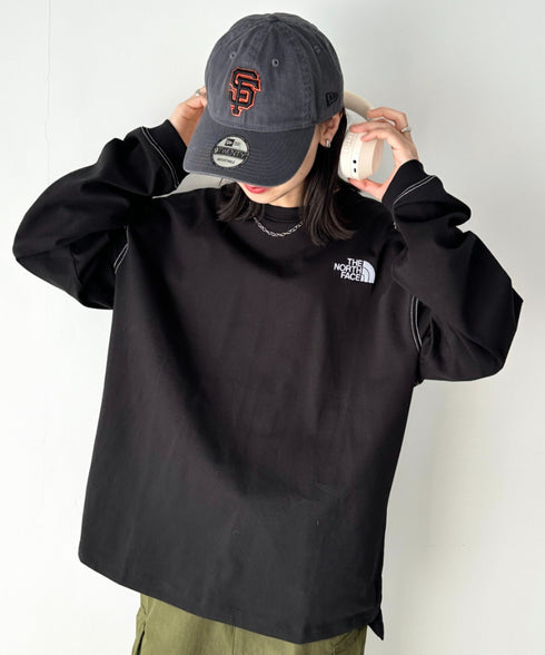 THE NORTH FACE(ザ・ノースフェイス)/ワンポイント ロゴ刺繍 ステッチ 切り替え 長袖 ロンT/ESSENTIAL L/S R/TEE | IM2251049 | ブラック