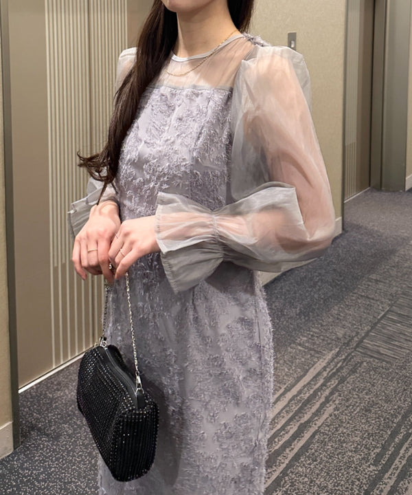 ラウンドネックシアーロングワンピース ドレス 結婚式お呼ばれオケージョンパーティー | MD2251080 | グレー
