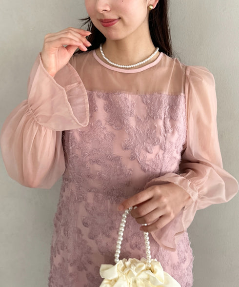 【お気に入り10000越え♪】ラウンドネックシアーロングワンピース ドレス 結婚式お呼ばれオケージョンパーティー | MD2251080 | ピンク