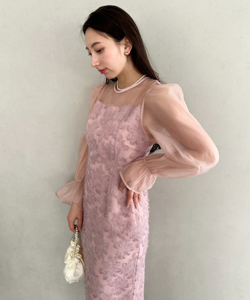 【お気に入り10000越え♪】ラウンドネックシアーロングワンピース ドレス 結婚式お呼ばれオケージョンパーティー | MD2251080 | ピンク