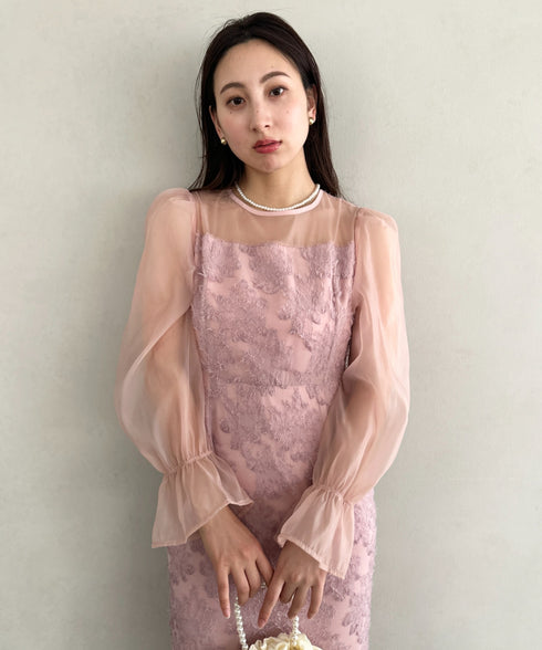 【お気に入り10000越え♪】ラウンドネックシアーロングワンピース ドレス 結婚式お呼ばれオケージョンパーティー | MD2251080 | ピンク