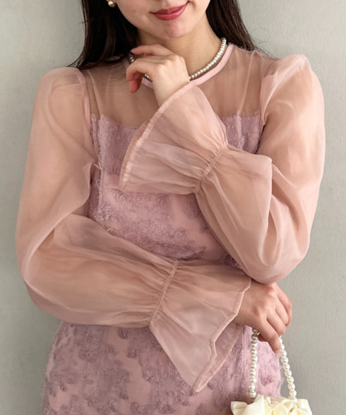 【お気に入り10000越え♪】ラウンドネックシアーロングワンピース ドレス 結婚式お呼ばれオケージョンパーティー | MD2251080 | ピンク