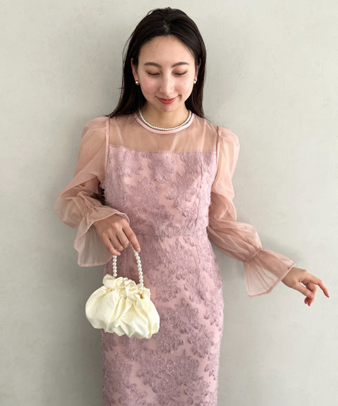 【お気に入り10000越え♪】ラウンドネックシアーロングワンピース ドレス 結婚式お呼ばれオケージョンパーティー | MD2251080 | ピンク