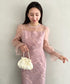 【お気に入り10000越え♪】ラウンドネックシアーロングワンピース ドレス 結婚式お呼ばれオケージョンパーティー | MD2251080 | ピンク