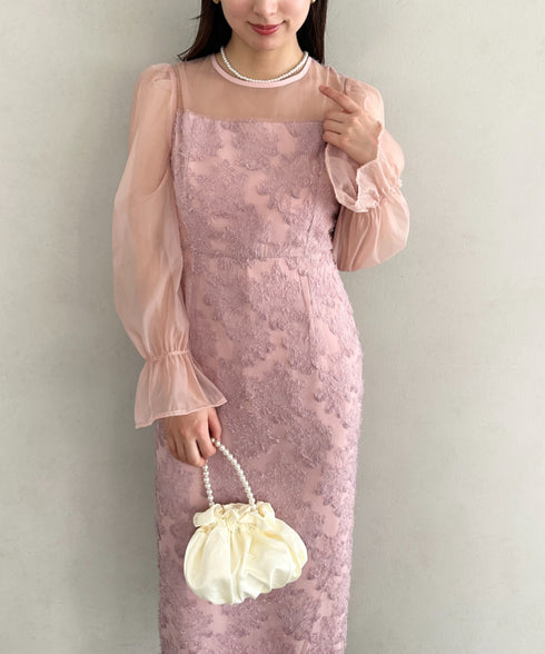 【お気に入り10000越え♪】ラウンドネックシアーロングワンピース ドレス 結婚式お呼ばれオケージョンパーティー | MD2251080 | ピンク