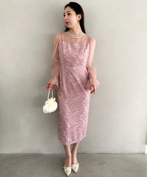 【お気に入り10000越え♪】ラウンドネックシアーロングワンピース ドレス 結婚式お呼ばれオケージョンパーティー | MD2251080 | ピンク
