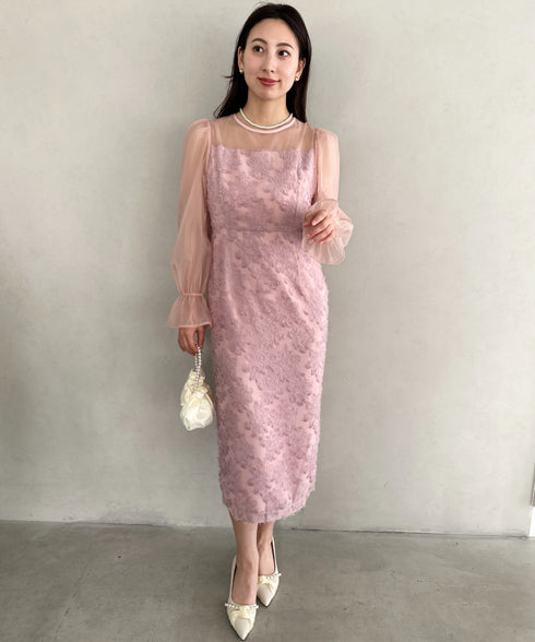 【お気に入り10000越え♪】ラウンドネックシアーロングワンピース ドレス 結婚式お呼ばれオケージョンパーティー | MD2251080 | ピンク