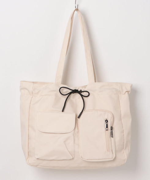 【A4収納可／詳細動画付き】大容量 軽量 多収納トートバッグ ナイロン巾着バッグ | WR1255011 | ホワイト系その他