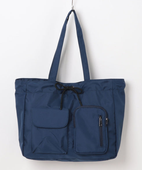 【A4収納可／詳細動画付き】大容量 軽量 多収納トートバッグ ナイロン巾着バッグ | WR1255011 | ネイビー