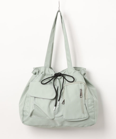 【A4収納可／詳細動画付き】大容量 軽量 多収納トートバッグ ナイロン巾着バッグ | WR1255011 | カーキ