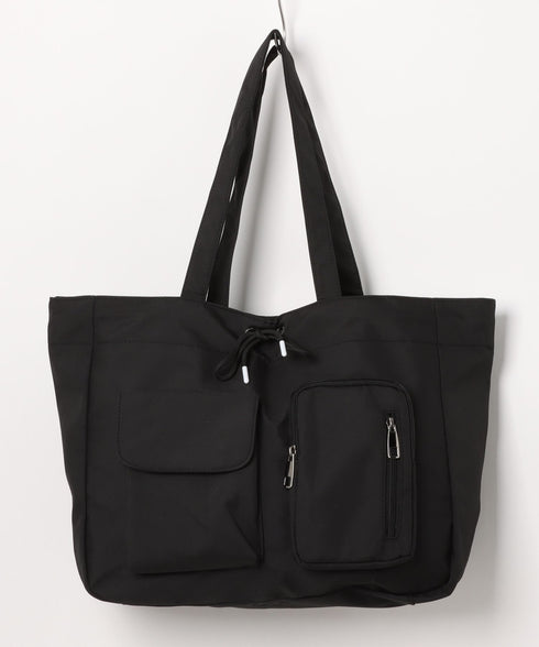 【A4収納可／詳細動画付き】大容量 軽量 多収納トートバッグ ナイロン巾着バッグ | WR1255011 | ブラック