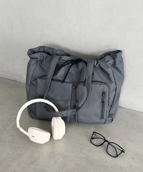 【A4収納可／詳細動画付き】大容量 軽量 多収納トートバッグ ナイロン巾着バッグ | WR1255011 | チャコールグレー