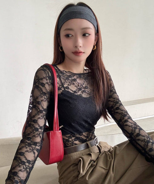 フラワーレースシアーロングTシャツ | WOMEN | EV2251002 | ブラック