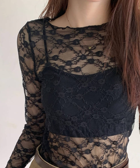 フラワーレースシアーロングTシャツ | WOMEN | EV2251002 | ブラック