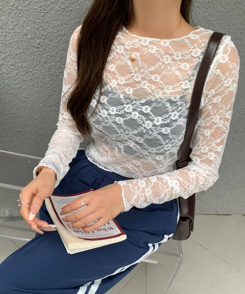 フラワーレースシアーロングTシャツ | WOMEN | EV2251002 | ホワイト