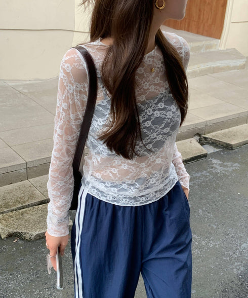 フラワーレースシアーロングTシャツ | WOMEN | EV2251002 | ホワイト