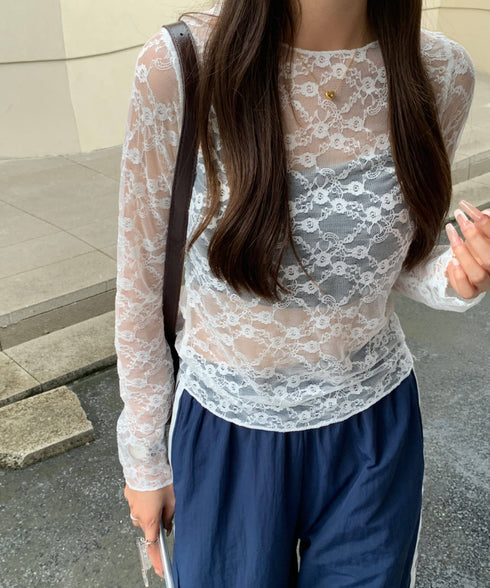 フラワーレースシアーロングTシャツ | WOMEN | EV2251002 | ホワイト