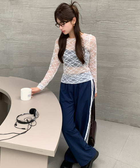 フラワーレースシアーロングTシャツ | WOMEN | EV2251002 | ホワイト