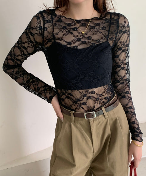 フラワーレースシアーロングTシャツ | WOMEN | EV2251002 | ブラック