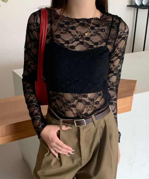 フラワーレースシアーロングTシャツ | WOMEN | EV2251002 | ブラック