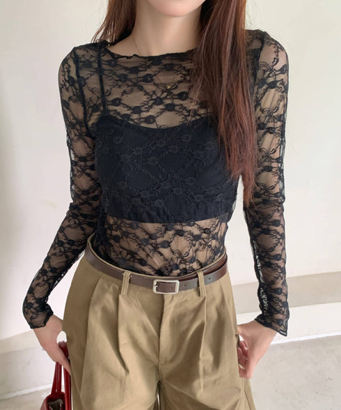 フラワーレースシアーロングTシャツ | WOMEN | EV2251002 | ブラック