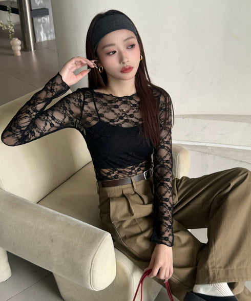 フラワーレースシアーロングTシャツ | WOMEN | EV2251002 | ブラック