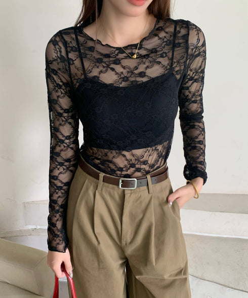 フラワーレースシアーロングTシャツ | WOMEN | EV2251002 | ブラック