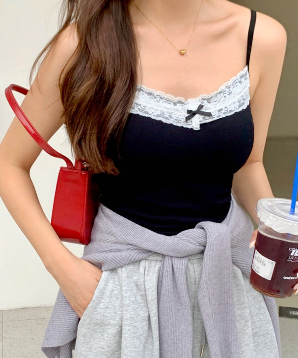 ★レーストリムリボンキャミソール　カップ付き | WOMEN | EV2255003 | ブラック