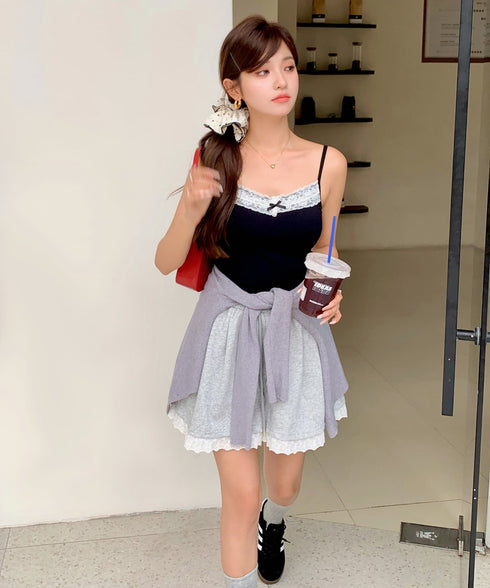 ★レーストリムリボンキャミソール　カップ付き | WOMEN | EV2255003 | ブラック