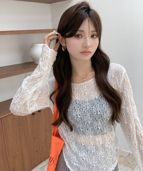 フローラルメッシュレースロングTシャツ | EV2251007 | ホワイト