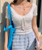 レーストリム小花柄VネックTシャツ　カップ付き | EV2252004 | ホワイト