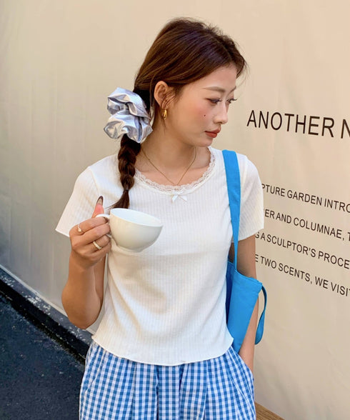 レーストリムリブショートTシャツ | EV2252005 | ホワイト
