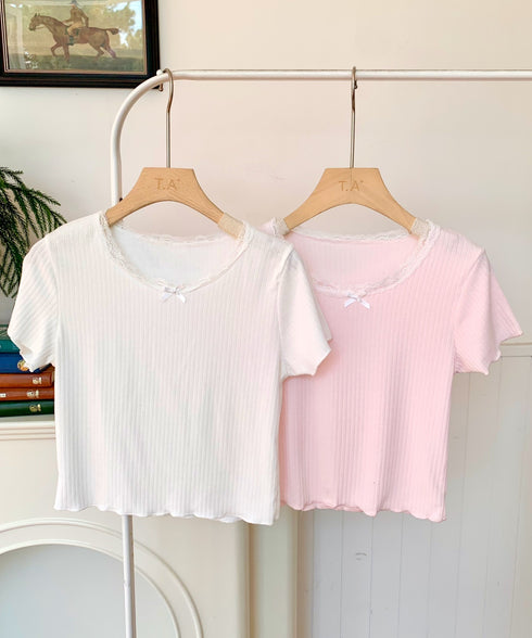 レーストリムリブショートTシャツ | EV2252005 | ホワイト