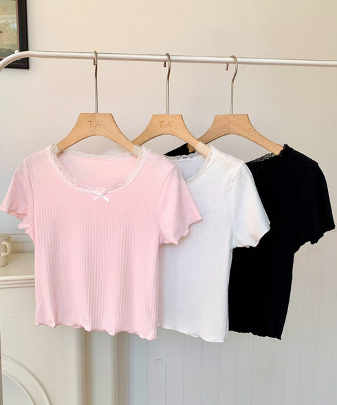 レーストリムリブショートTシャツ | EV2252005 | ホワイト