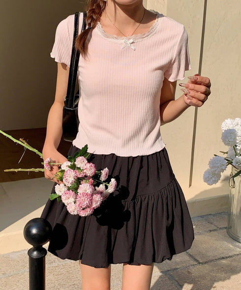 レーストリムリブショートTシャツ | EV2252005 | ピンク