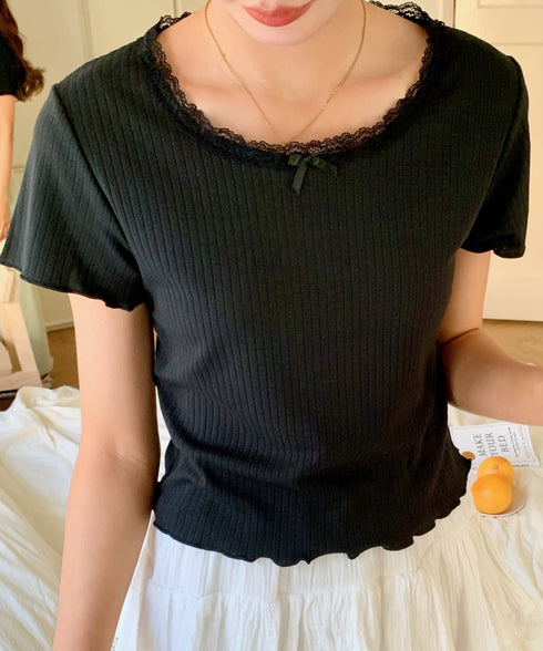 レーストリムリブショートTシャツ | EV2252005 | ブラック